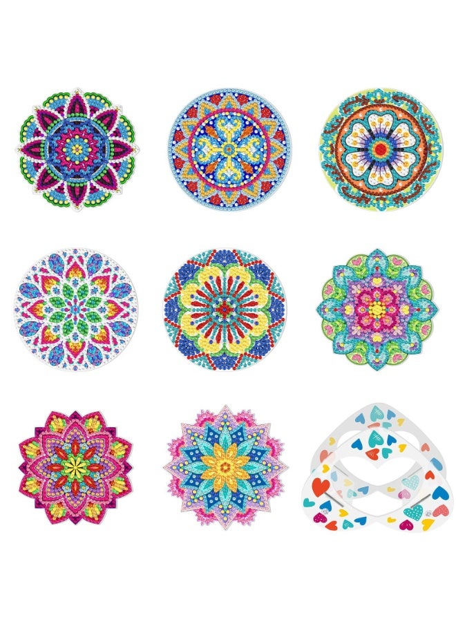 عِيشَالِي طقم من 8 قطع من قواعد الأكواب لطلاء الماس DIY مع حامل، قواعد أكواب أكريليك بنمط ماندالا مع قاعدة PVC متينة، مجموعة فنون وحرف يدوية للكبار والأطفال BD101 - Image 1